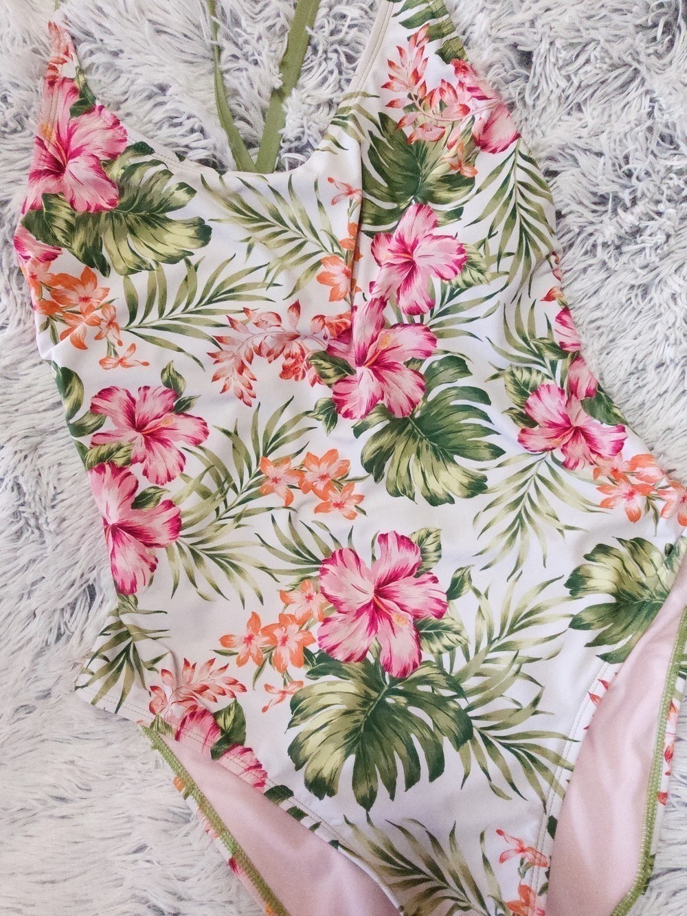 Hurley Tropical Floral One-Piece Swimsuit - White, Pink & Green - Picture 3 of 4
